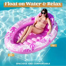 Joyfy - Inflatable Tanning Pool Float Lounger with Pillow, Oval Sunbathing Blow Up Bed Lounge, Suntan Tub Floatie Adult - Pink - Multicolor