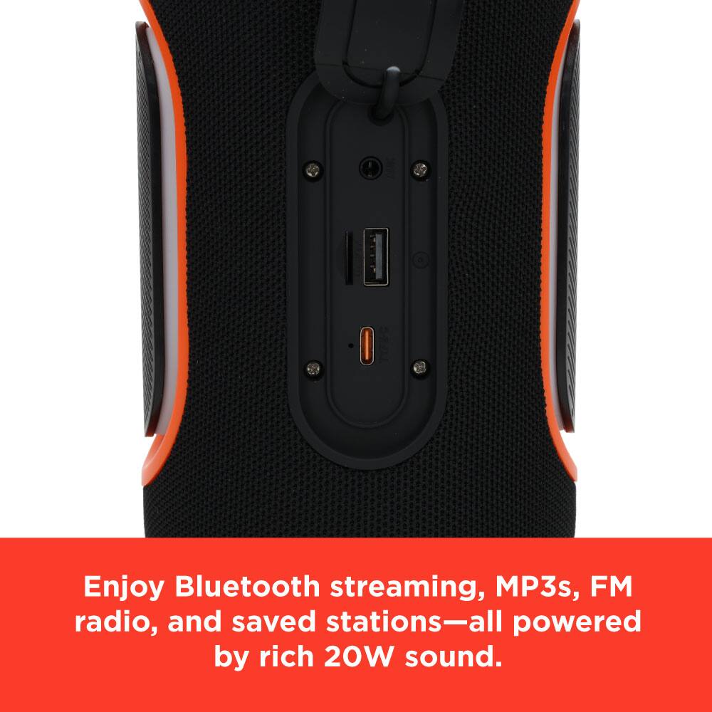 Enjoy Bluetooth streaming, MP3s, FM radio, and saved stations—all powered by rich 20W sound.