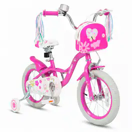 Costway - 14 Inches Girls Bike with Front Bag, Children Training Bicycle for 3-5 Years Old - Pink
