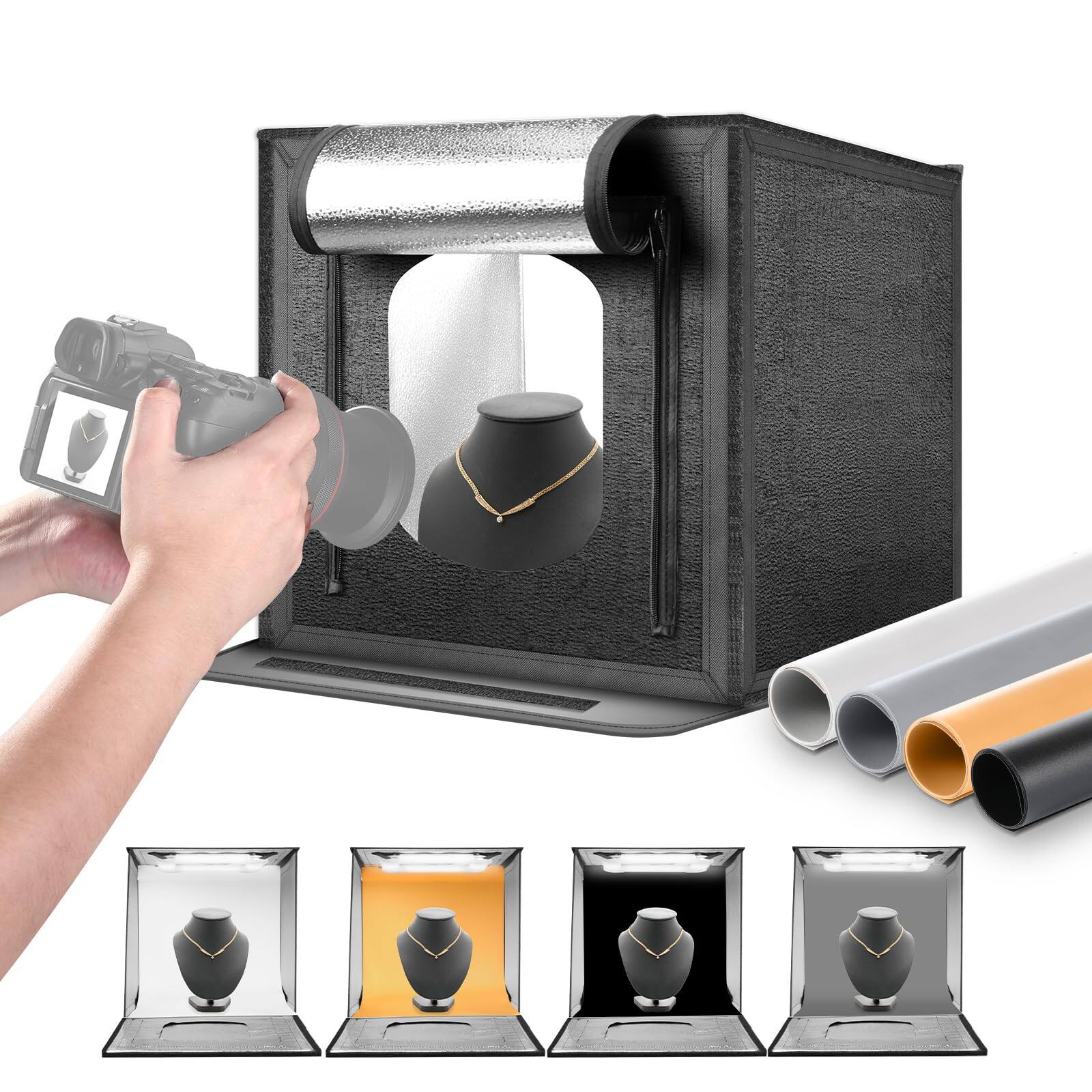 Front. Neewer - 16" Photo Studio Light Box - Portable Folding Kit with 4 Backdrops for Product Photography.