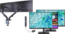 Acer - Vero V7 V277 Gbmipx 27" FHD IPS Monitor, Anti Glare (UM.HV7AA.G07) 2 Pack w/DKZ Hub & Ergoflexy Dual Mount Arm - Black
