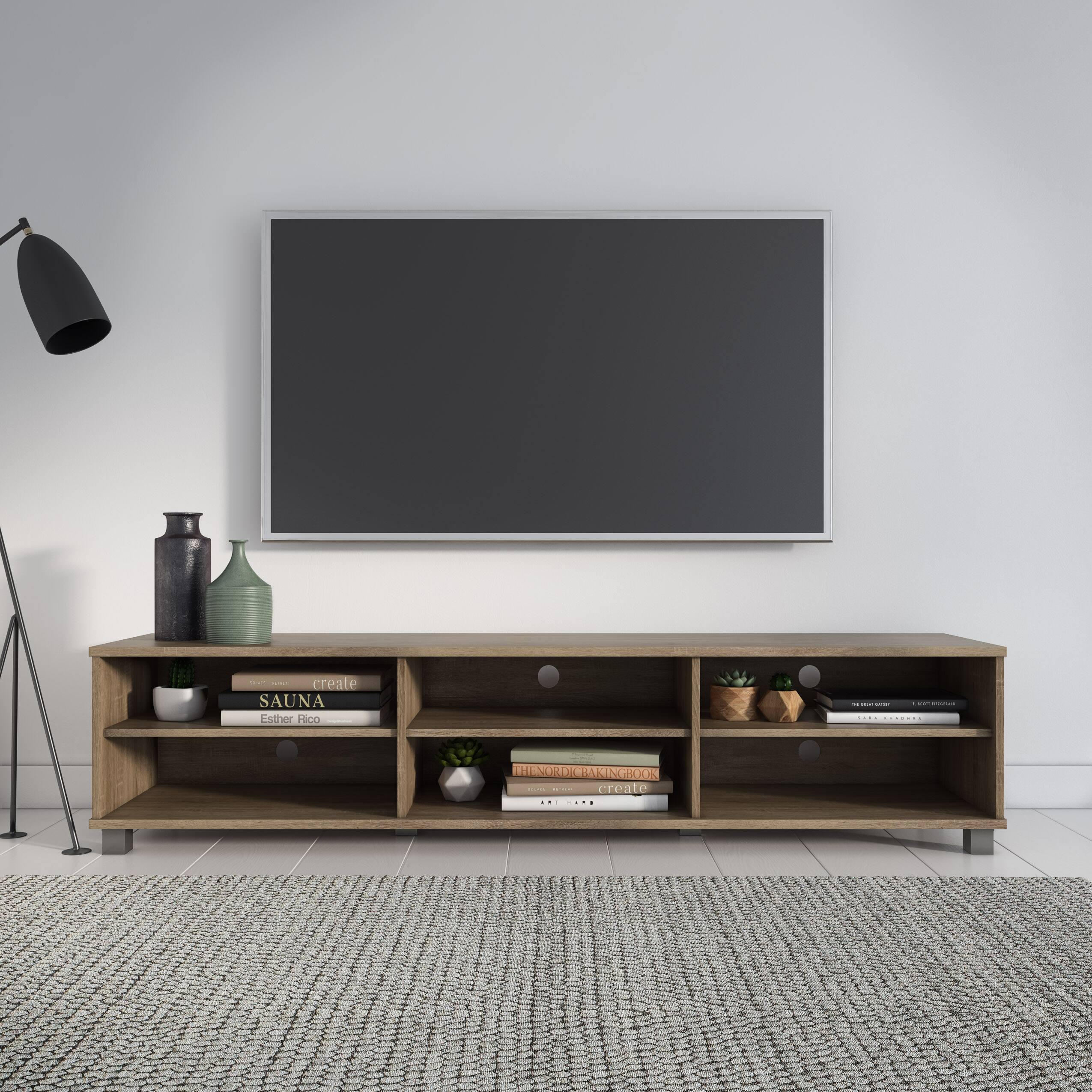 Angle. CorLiving - Hollywood Collection TV Stand with Open Cabinets for Most TVs up to 85" - Brown.