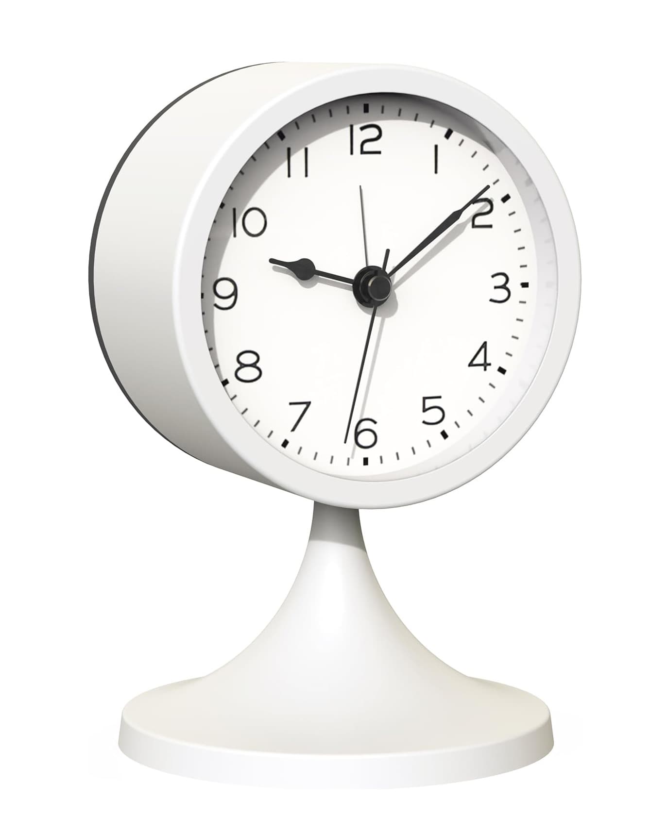 FINEAK - 3" Silent Retro Metal Alarm Clock, Battery Operated with Light - White