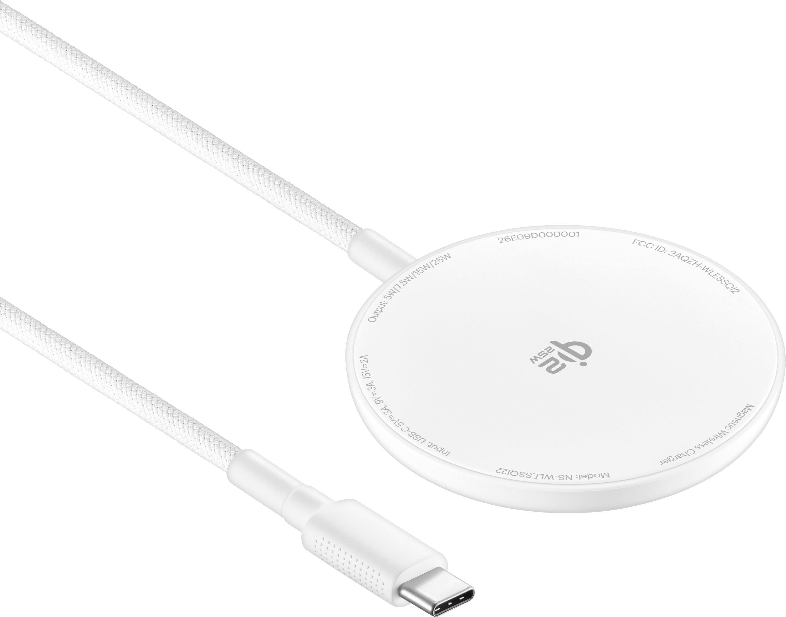 25W .5W/15W/ 5W/7 Output: 15V=2.4A, 9V=3A, USB-C5V=3A USB Input:  
26EO9DOOOOO1 FCC ID: 2AQZH-WLESSQ12  
die Magnetic Wireless Charger NS-WLESSQ12  
Model: