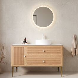 Boyel Living - 48 Bathroom Vanity with 4 Metal Legs One Door 2 Drawers White Ceramic Basin Oak - White+Oak
