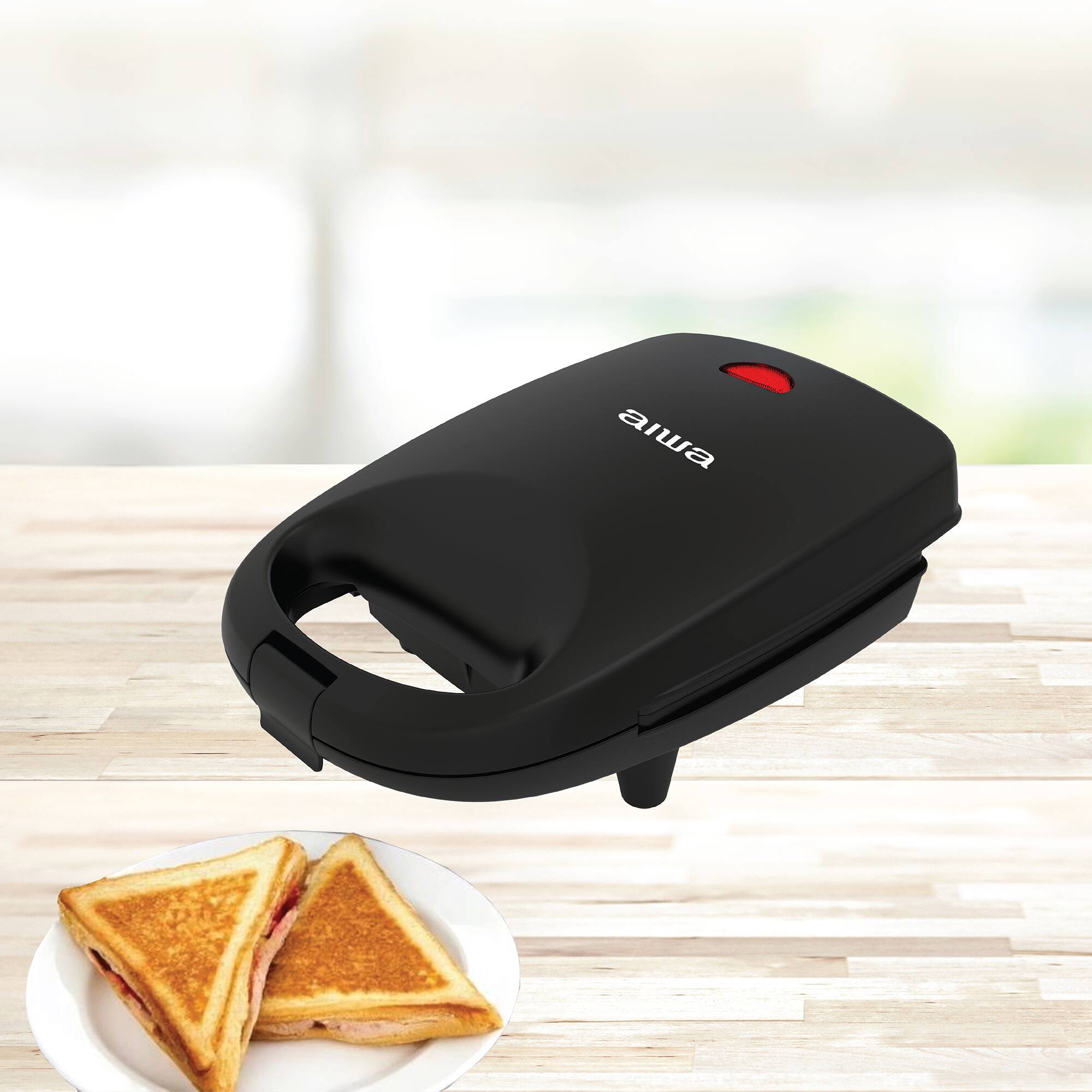 Alt View 1. Aiwa - Aiwa Single Sandwhich MakerAiwa Single Sandwich Maker with Cool-Touch Handle & LED Indicator Light - Black.