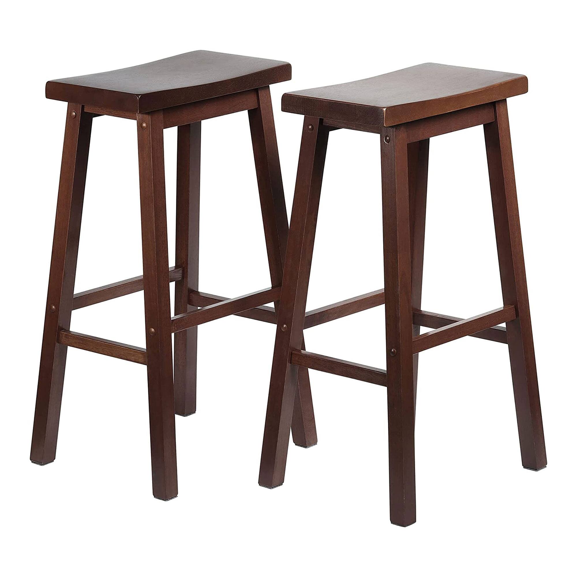 Alt View 1. PJ Wood - PJ Wood Classic Saddle Seat 29" Tall Kitchen Counter Stools, Walnut (Set of 4) - Walnut.