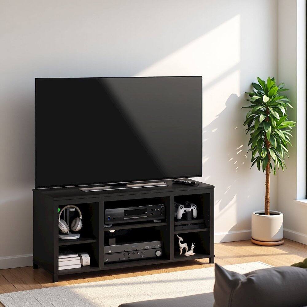 Alt View 4. FurniFact - Black 55 Inch TV Stand with Open Shelves and Dual Storage Cabinet Doors - Black.