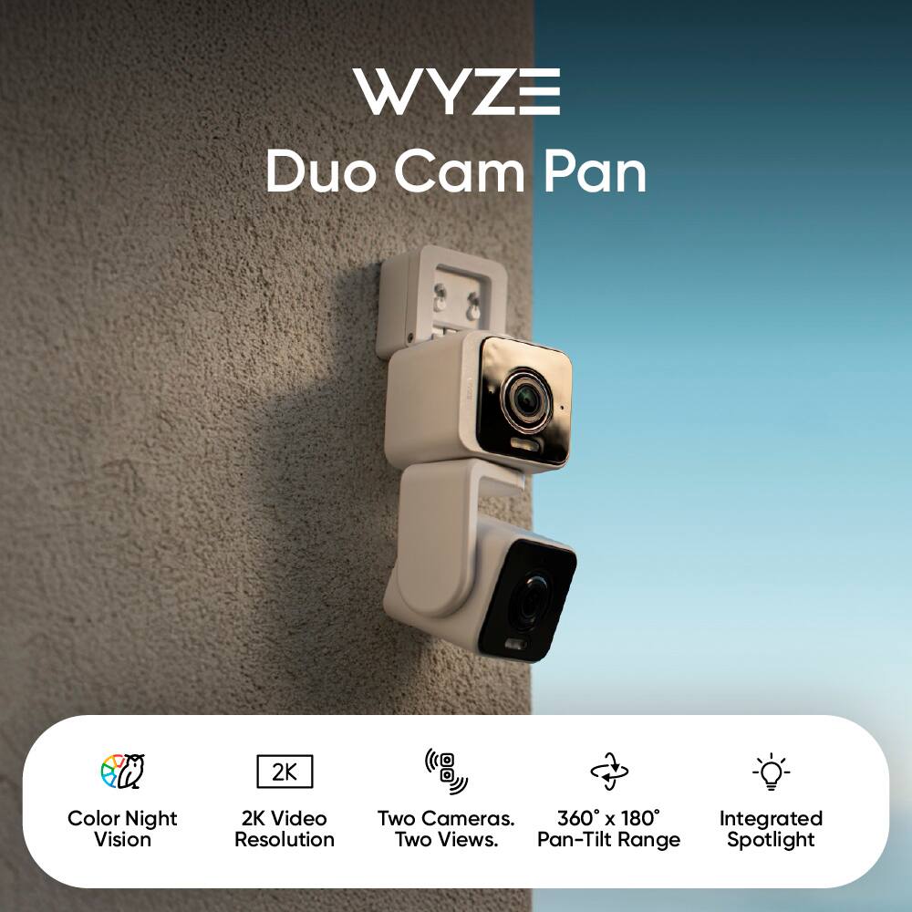 WYZE Duo Cam Pan

2K Color Night Vision
2K Video Resolution
Two Cameras, Two Views
360° x 180° Pan-Tilt Range
Integrated Spotlight