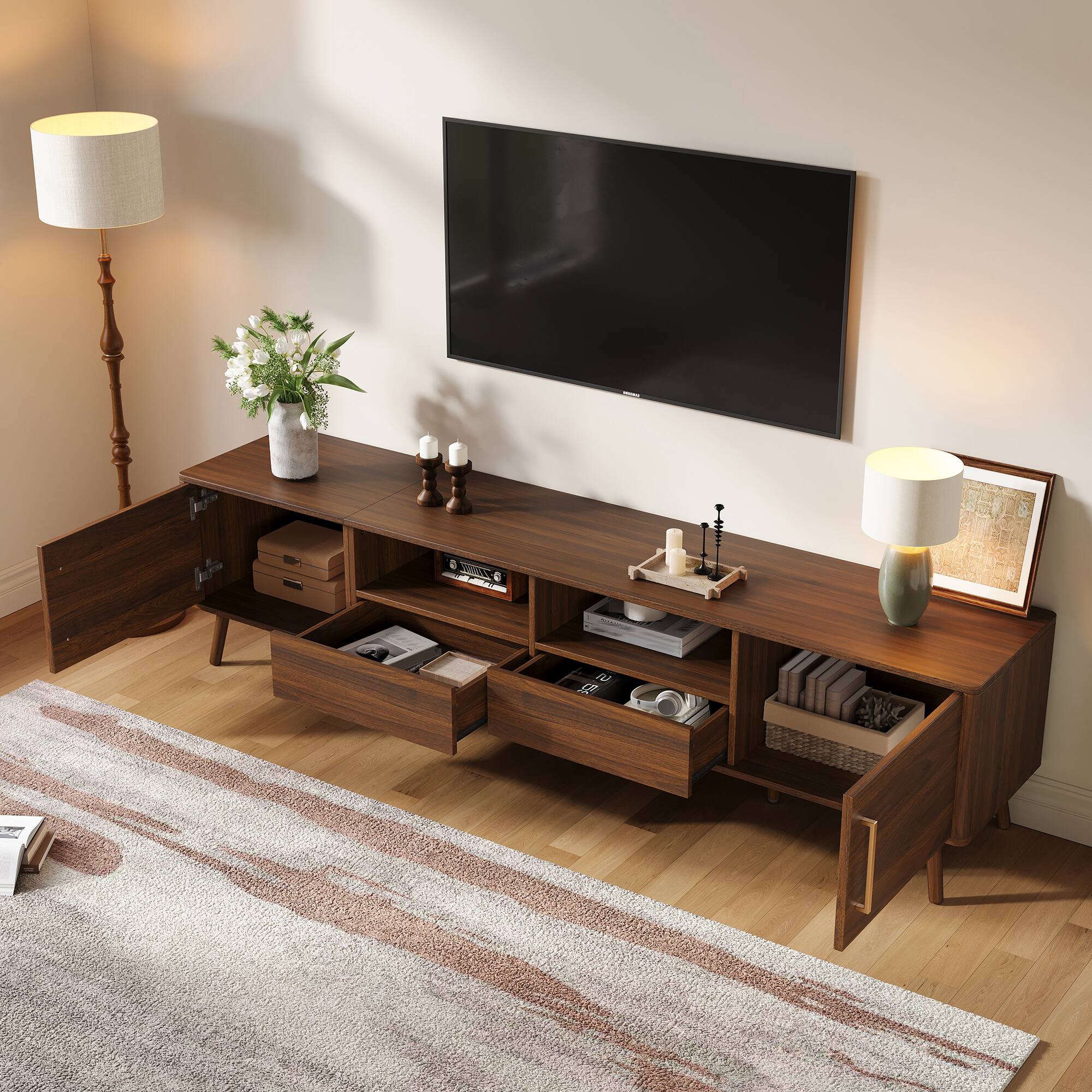 MERAVOM Mid Century Modern TV Stand for TVs Up to 85