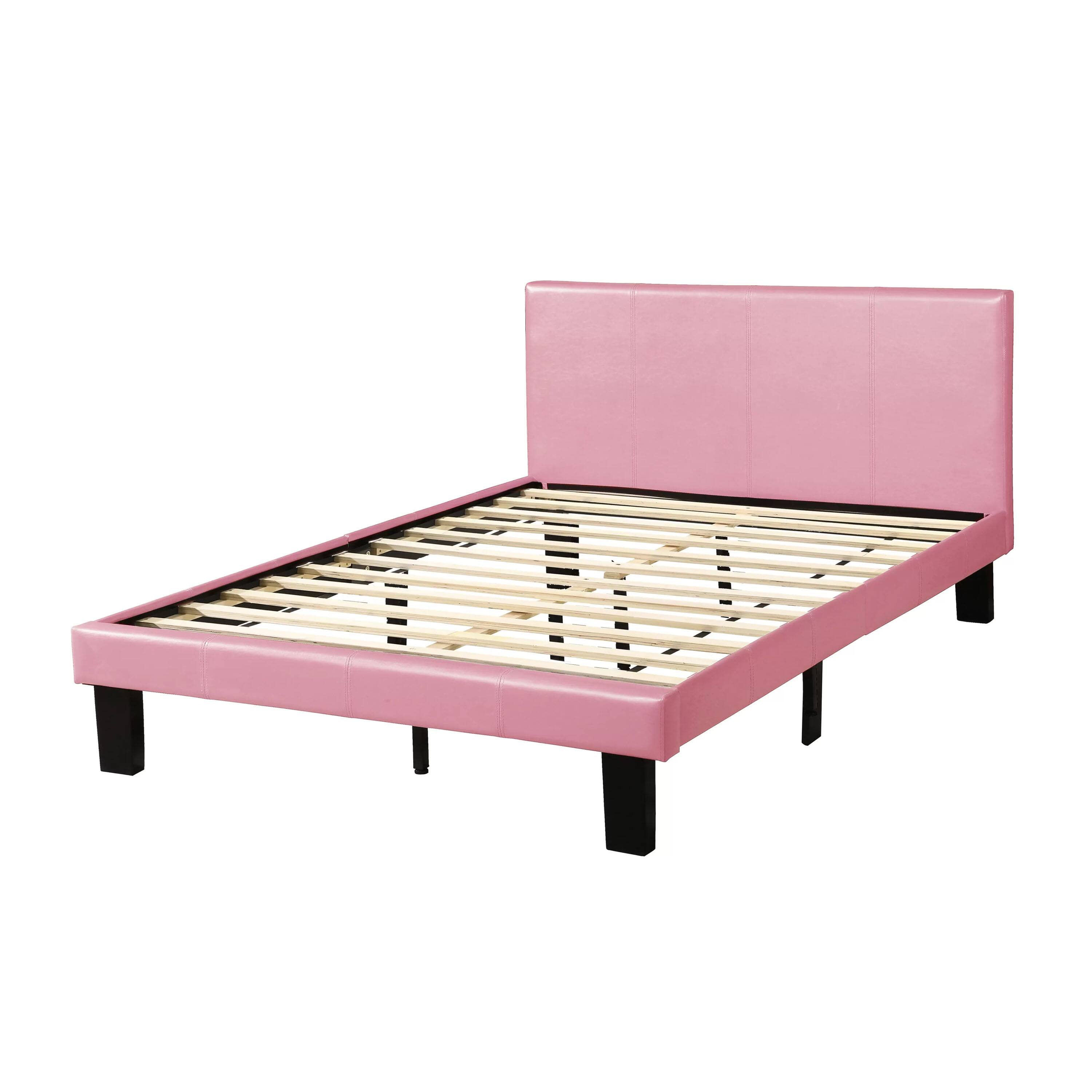 Alt View 2. Manhattan Lane - Traditional Wooden Full Bed with Faux Leather Upholstery - Pink.