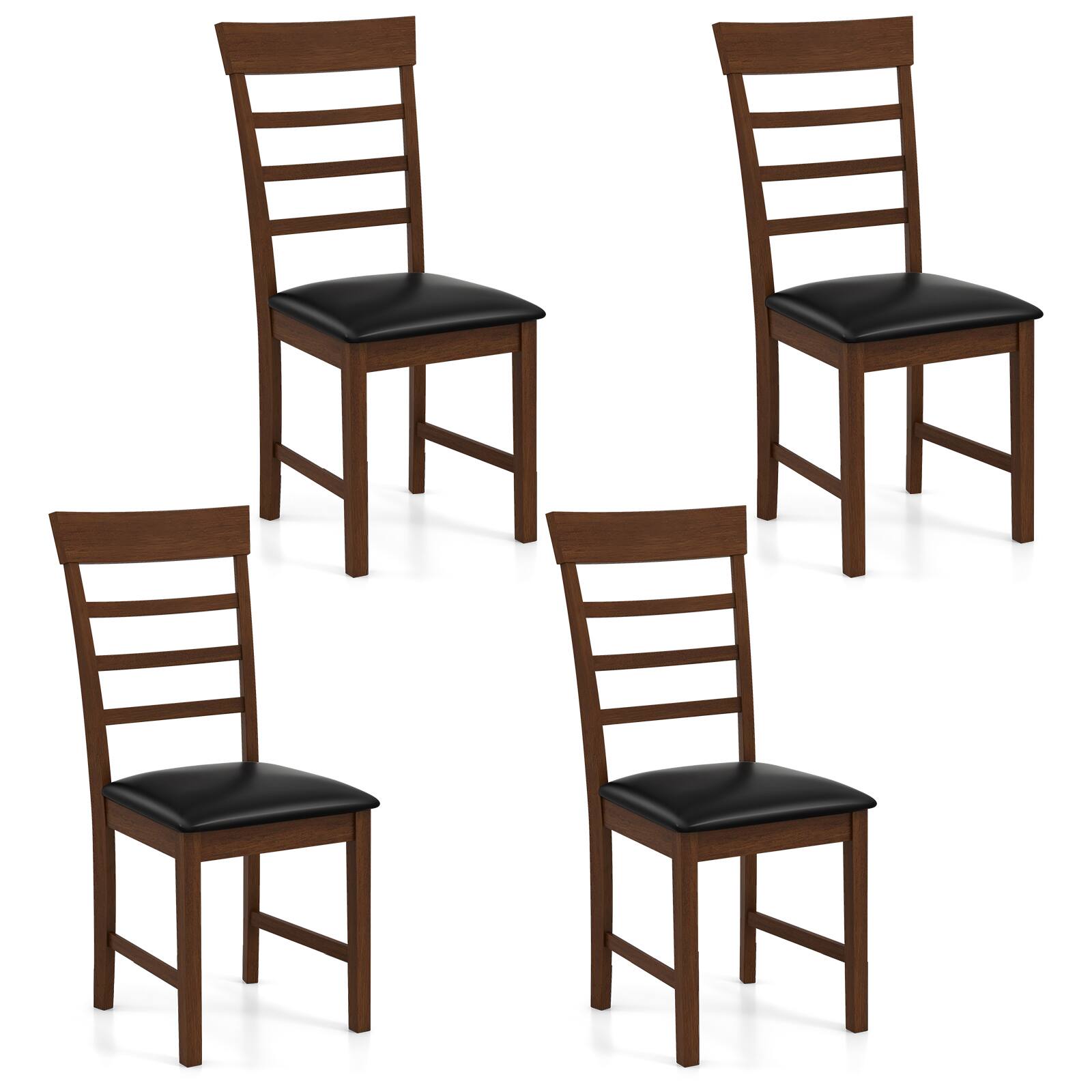Gymax - Wooden Dining Chair Set of 4 Pu Leather Upholstered Kitchen Chairs w/ Padded Seat - Oak, Black