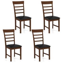 Gymax - Wooden Dining Chair Set of 4 Pu Leather Upholstered Kitchen Chairs w/ Padded Seat - Oak, Black