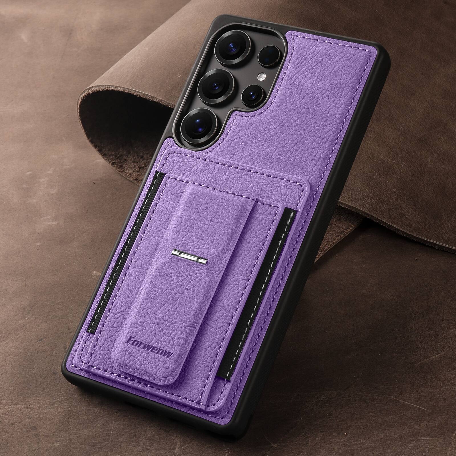 Alt View 3. Dteck - Slim Card Holder Case for Samsung Galaxy S26 Ultra, Shockproof Wallet Protective Cover with Kickstand - Purple.