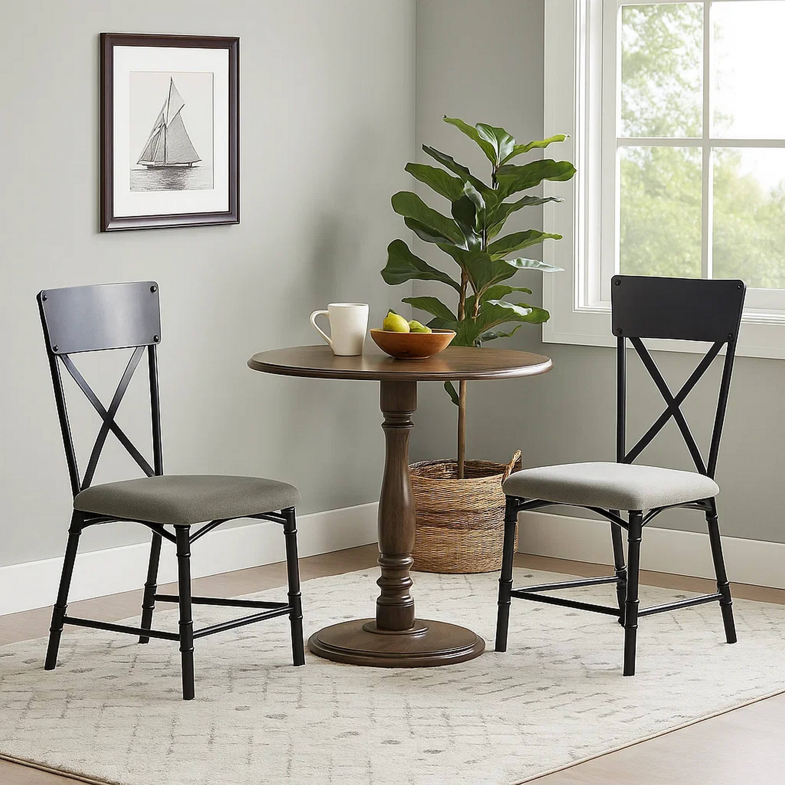 Alt View 6. Manhattan Lane - 21 Inch Metal Dining Side Chair, Fabric Seat, X Back, Set of 2 - Gray.