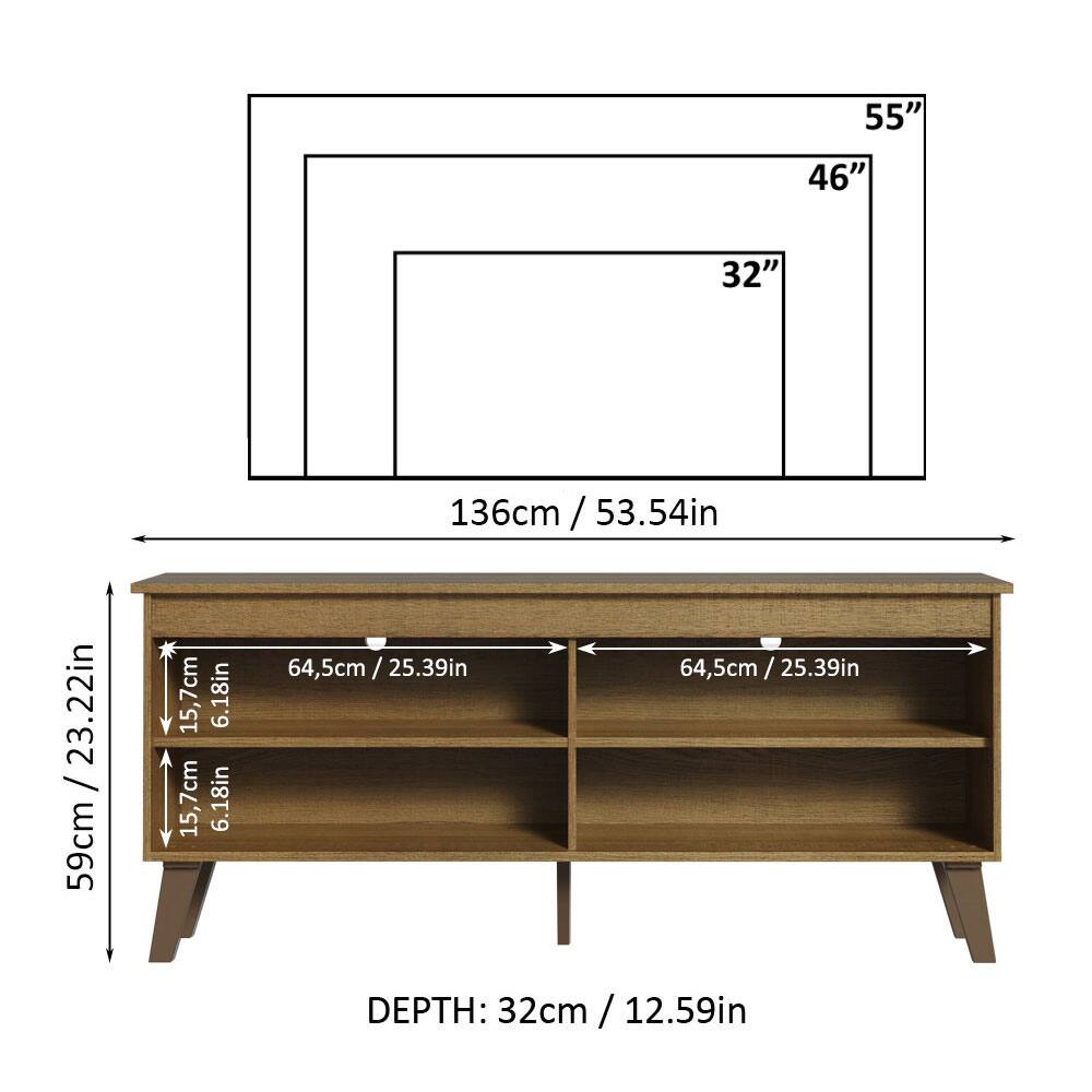 - Width: 136cm / 53.54in
- Height: 59cm / 23.22in
- Depth: 32cm / 12.59in

- Shelf 1: 64.5cm / 25.39in
- Shelf 2: 64.5cm / 25.39in
- Shelf 3: 64.5cm / 25.39in

- Drawer Height: 15.7cm / 6.18in

- Overall Dimensions:
  - Width: 136cm / 53.54in
  - Height: 59cm / 23.22in
  - Depth: 32cm / 12.59in

- Top Dimensions:
  - Width: 136cm / 53.54in
  - Depth: 32cm / 12.59in

- Back Dimensions:
  - Width: 136cm / 53.54in
  - Height: 55" / 46