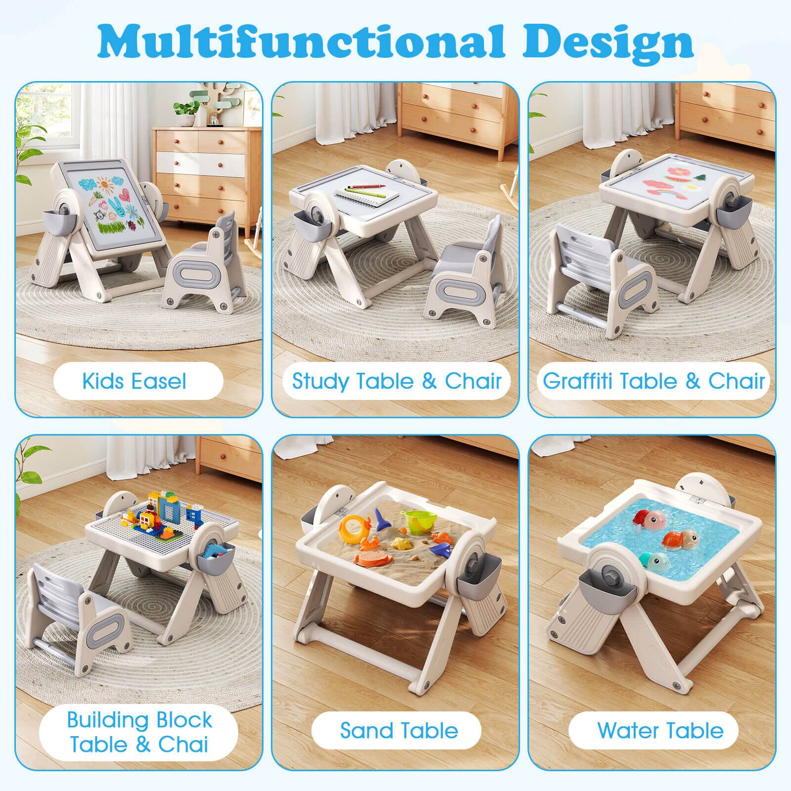 Multifunctional Design

- Kids Easel
- Study Table & Chair
- Graffiti Table & Chair
- Building Block Table & Chair
- Sand Table
- Water Table
