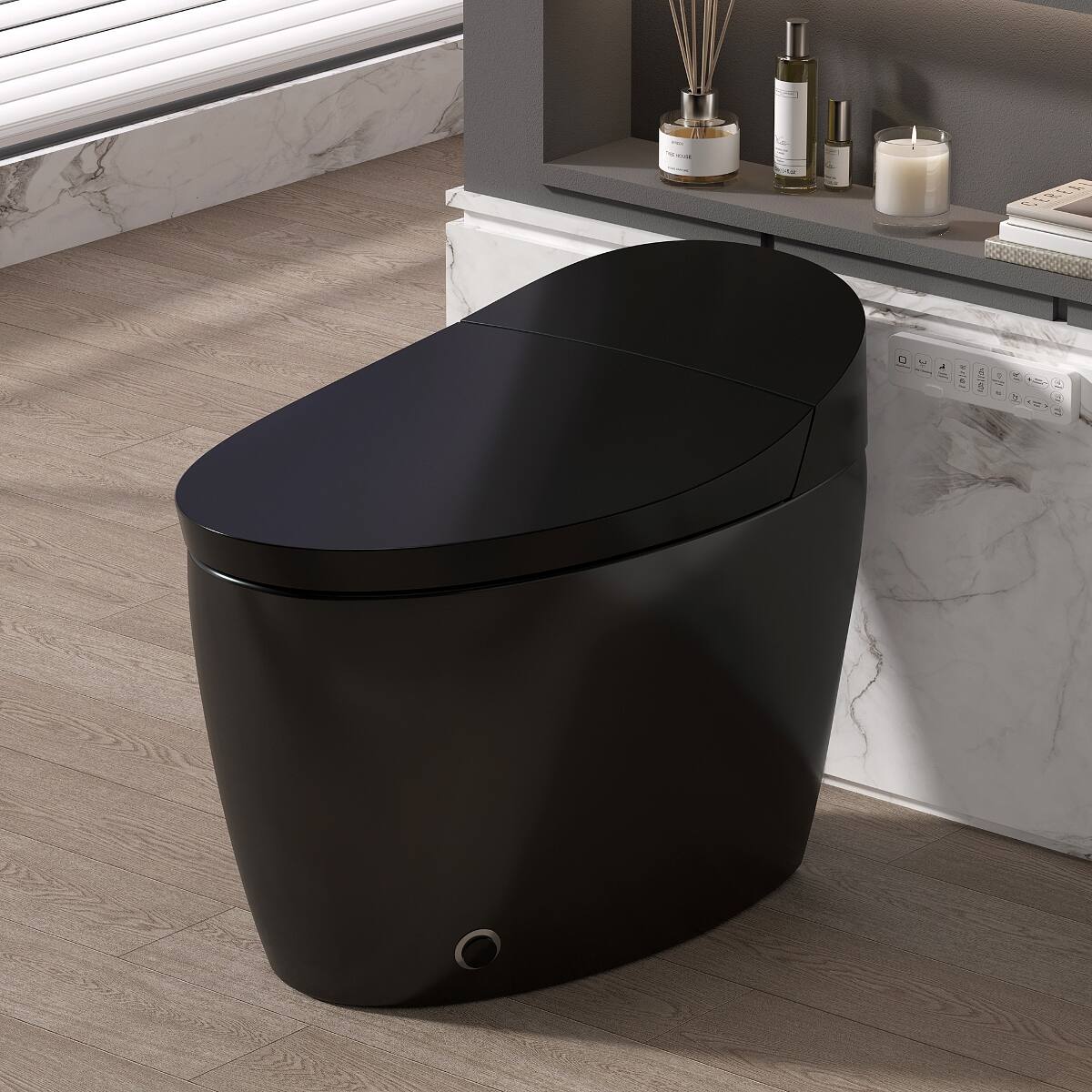 Loheer - One Piece Smart Toilet with Built In Bidet, Heated Seat and Twelve Inch Rough In - Black