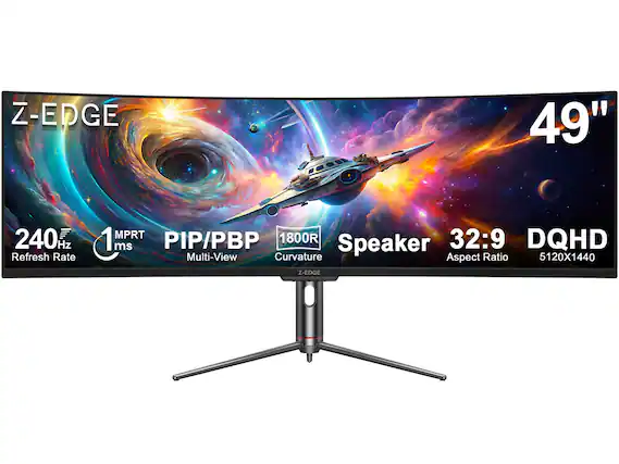 Z-EDGE 49" 240 Hz Refresh Rate 1 MPRT 1800R 32:9 ms PIP/PBP Speaker DQHD Multi-View Curvature Aspect Ratio 5120X1440