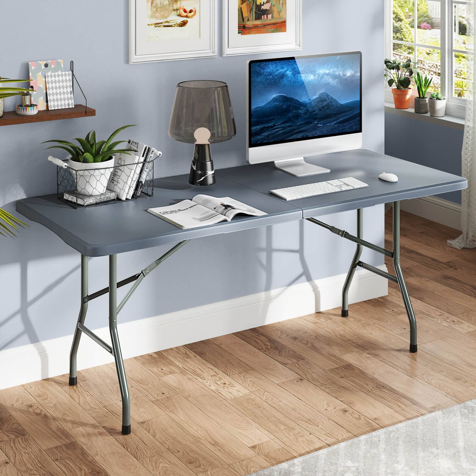 Alt View 4. Gymax - Gymax 3 PCS Folding Picnic Table Set w/ 6 ft Table & 2 Benches HDPE Tabletop Bench Top Gray - Gray.