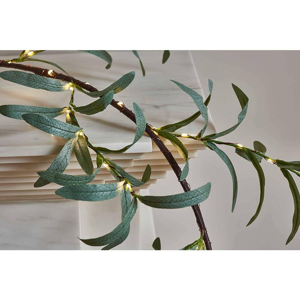 Angle. PARKER SLATER - Lighted Olive Garland 6FT, 96 LED Battery Fairy Lights with Timer, Faux Vine - Olive.