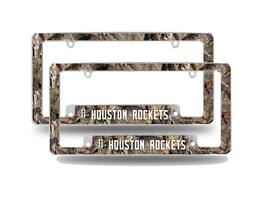 Rico Industries - Houston Rockets Chrome Metal (Set of 2) License Plate Frames with Bold Mossy Oak Camouflaged Camo Design - Multi