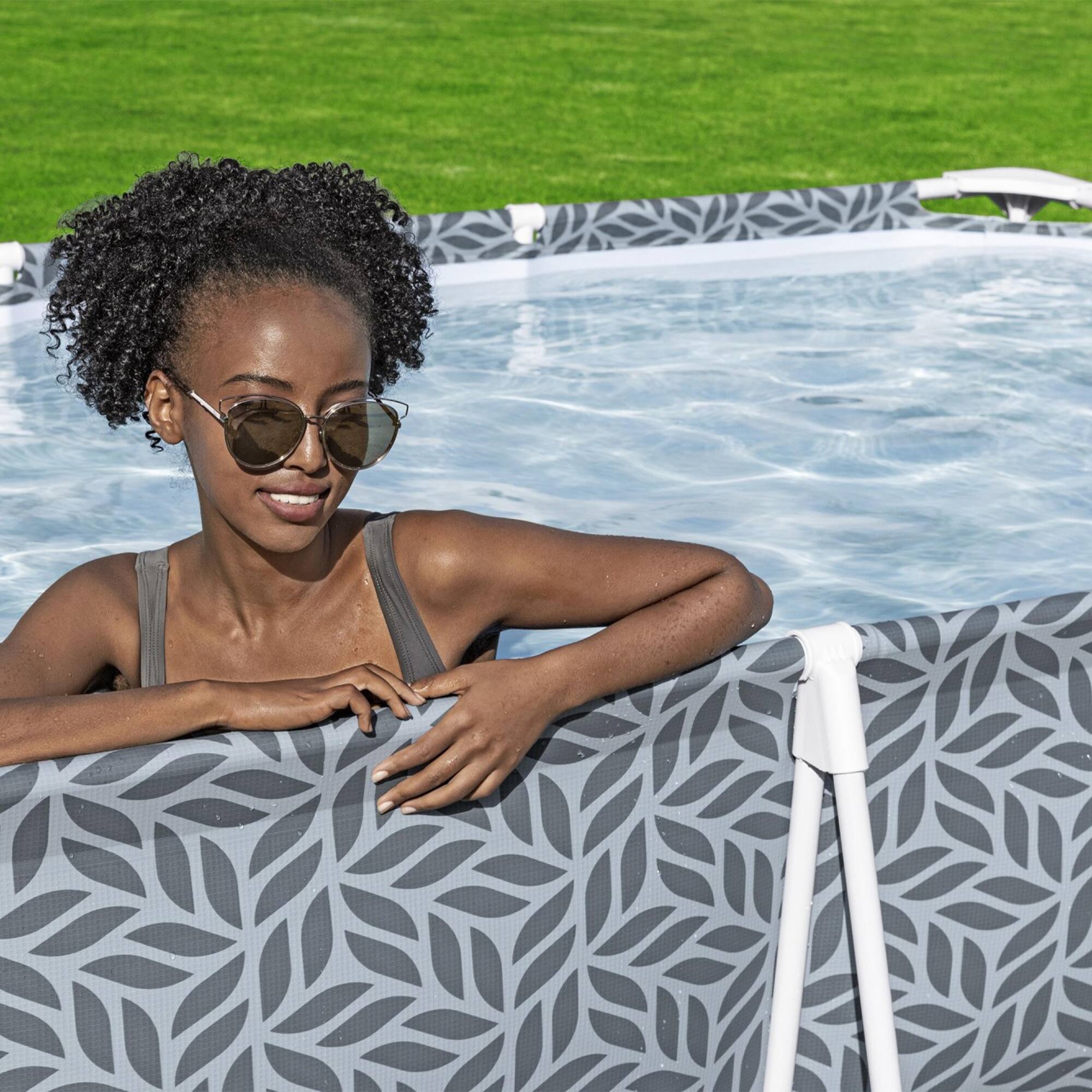 Alt View 4. Bestway - Bestway Steel Pro Rectangle Above Ground Swimming Pool Set, 12' x 6'7" x 26" - Gray.