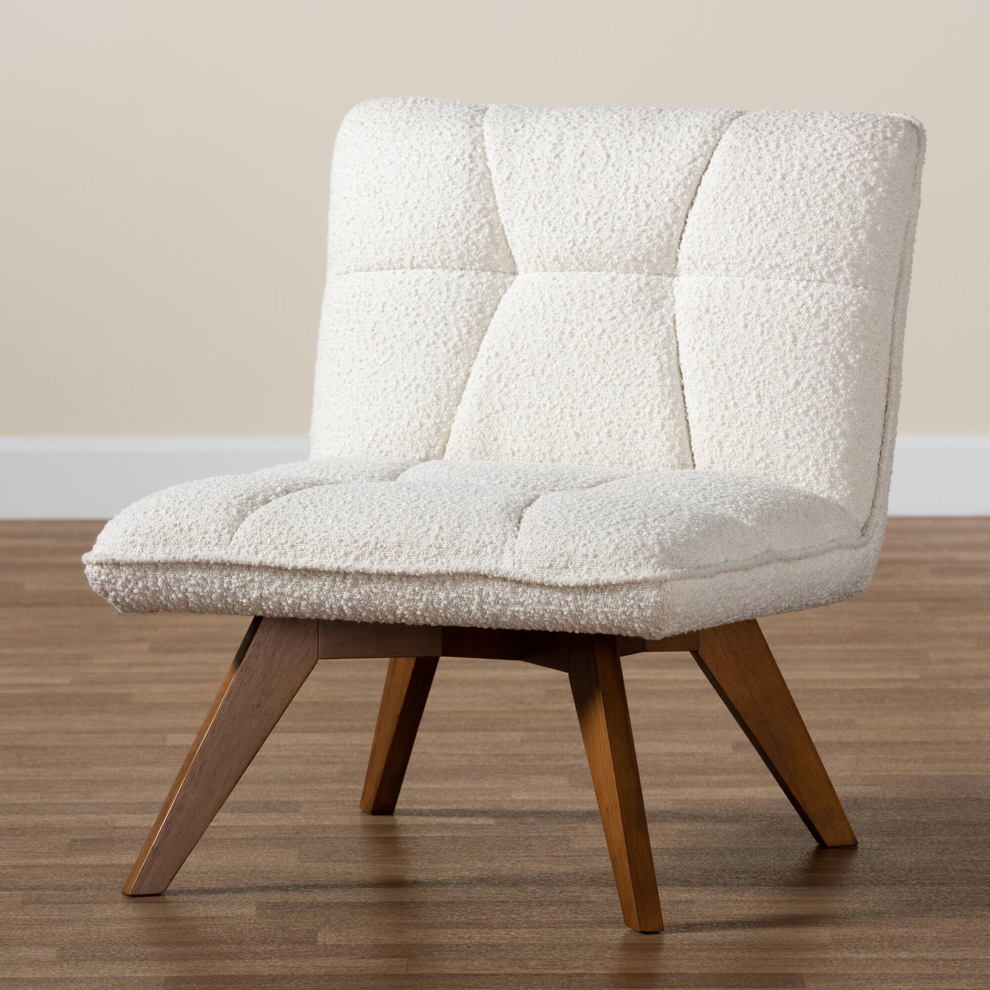 Alt View 5. Baxton Studio - Darielle Japandi Boucle Fabric and Walnut Finished Rubberwood Accent Chair - White/Walnut Brown.