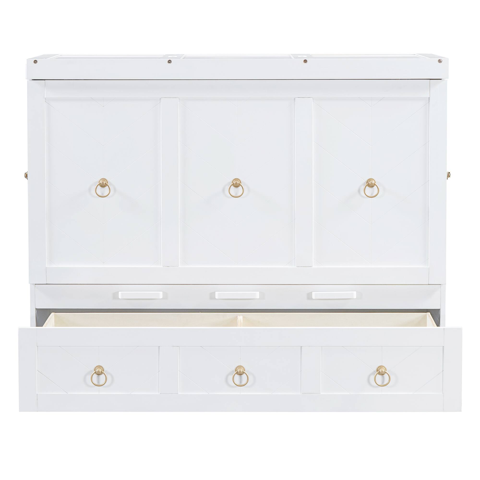 Alt View 5. Tiramisubest - Full Size White Murphy Bed with USB, Drawer - Space-Saving, Sturdy, Easy Assembly - White.