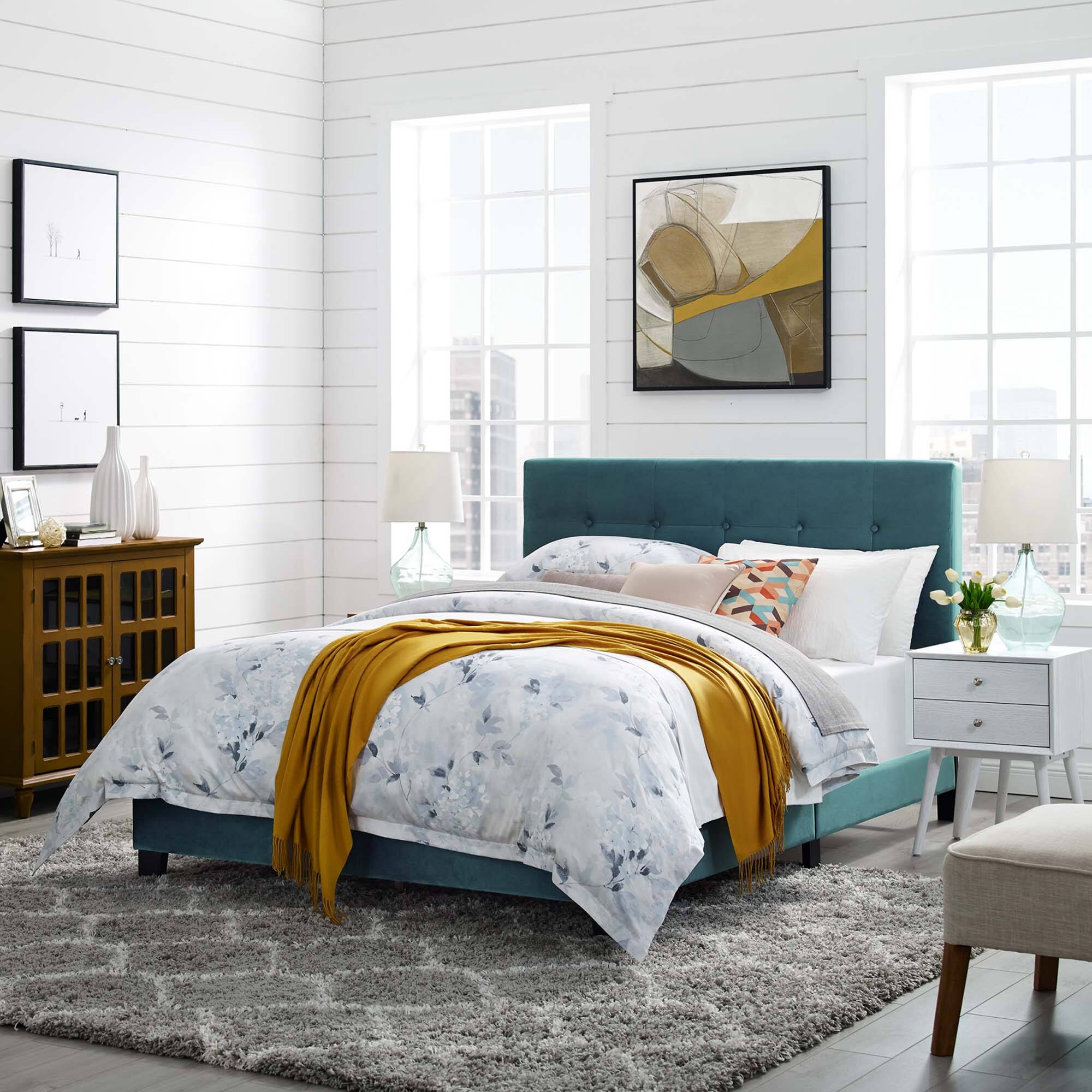 Alt View 3. Modway - Reign Performance Velvet Full Platform Bed Frame - Red.