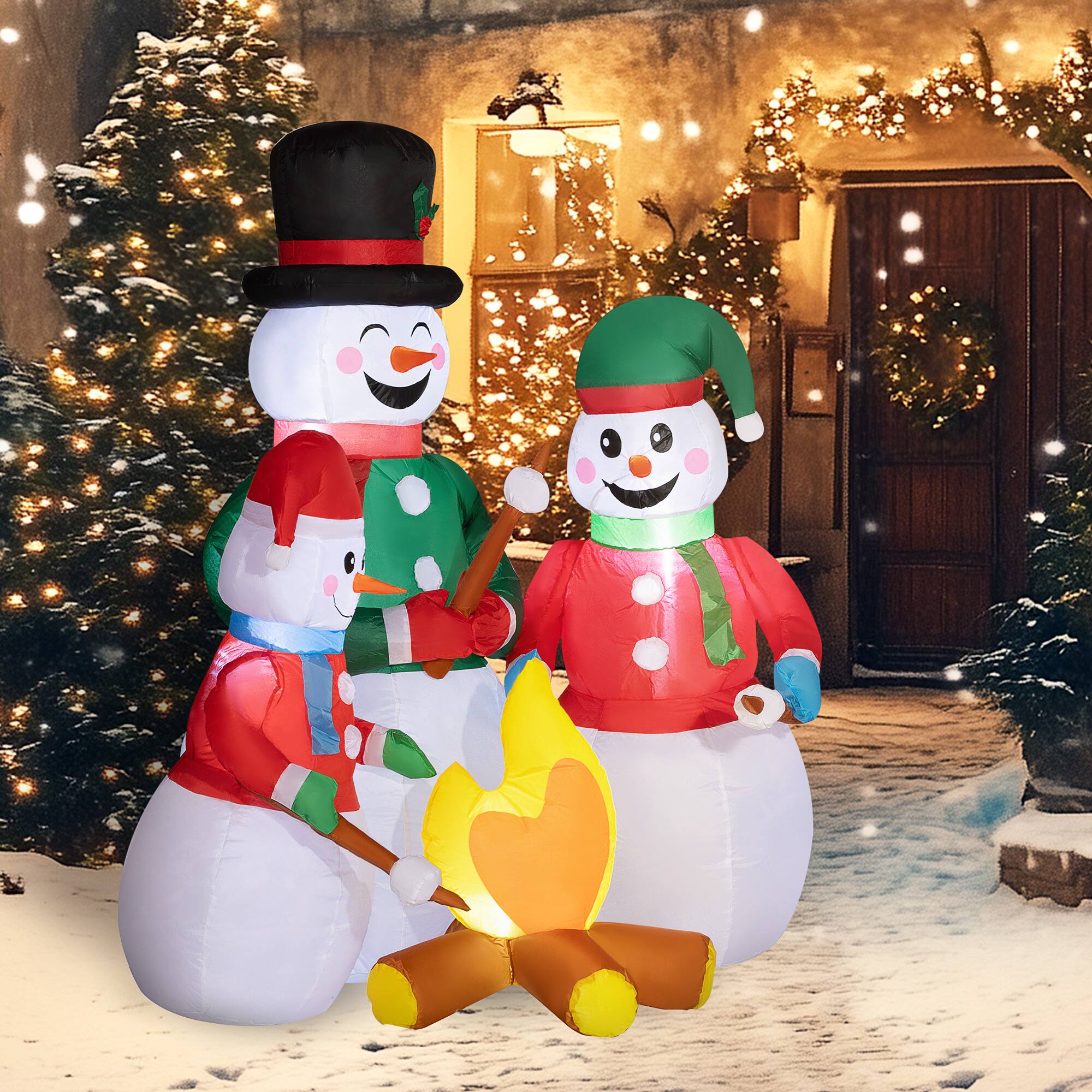 Alt View 1. Outsunny - 5 FT Christmas Inflatable Snowman Family Roasting Marshmallows, LED Yard Decor - Multicolor.