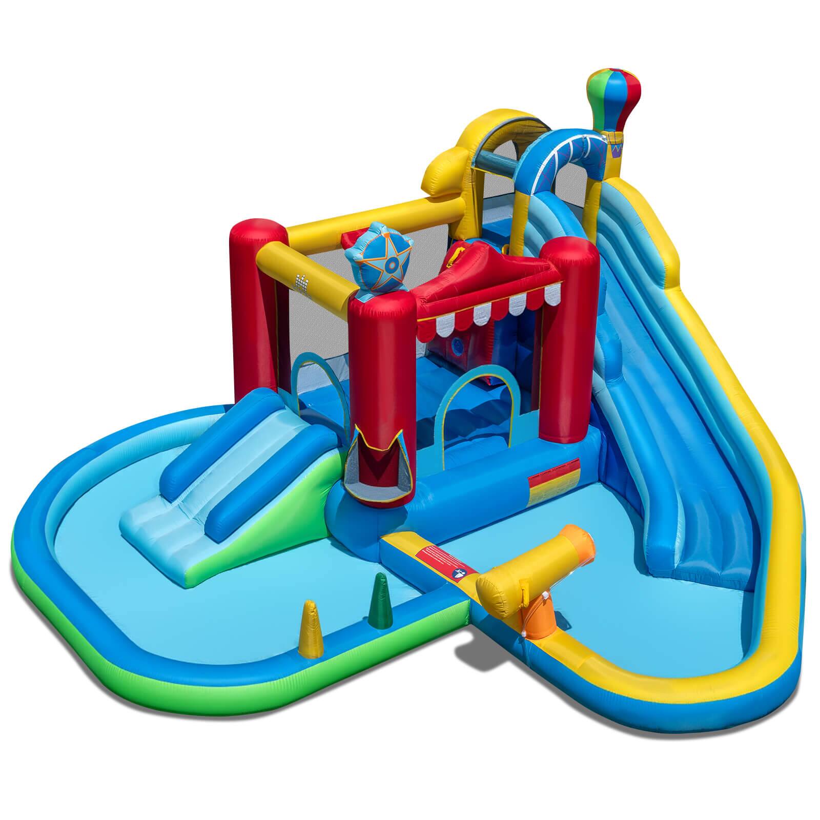 Alt View 9. Costway - Costway Inflatable Water Park with Splash Pool, Water Cannon, Basketball Rim, Climbing Wall - Multi-Color.