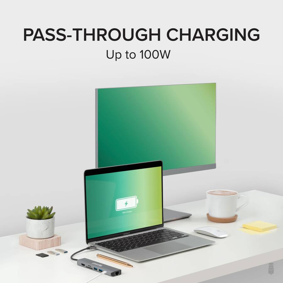 Plugable 7 in 1 USB C Hub Multiport Adapter with Ethernet 100W Charging ...