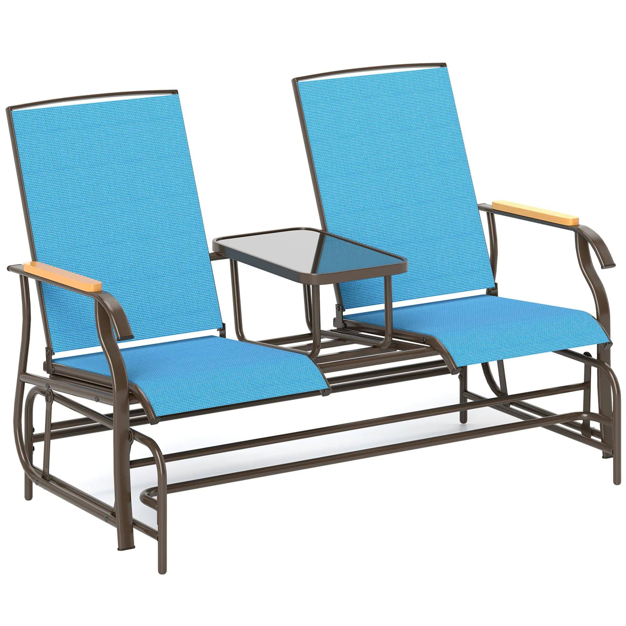 Angle. Resenkos - Resenkos 2-Person Glider Bench, Steel Frame Swing Loveseat with Table, Outdoor Relaxation, Perfect for Patio,Blue - Blue.