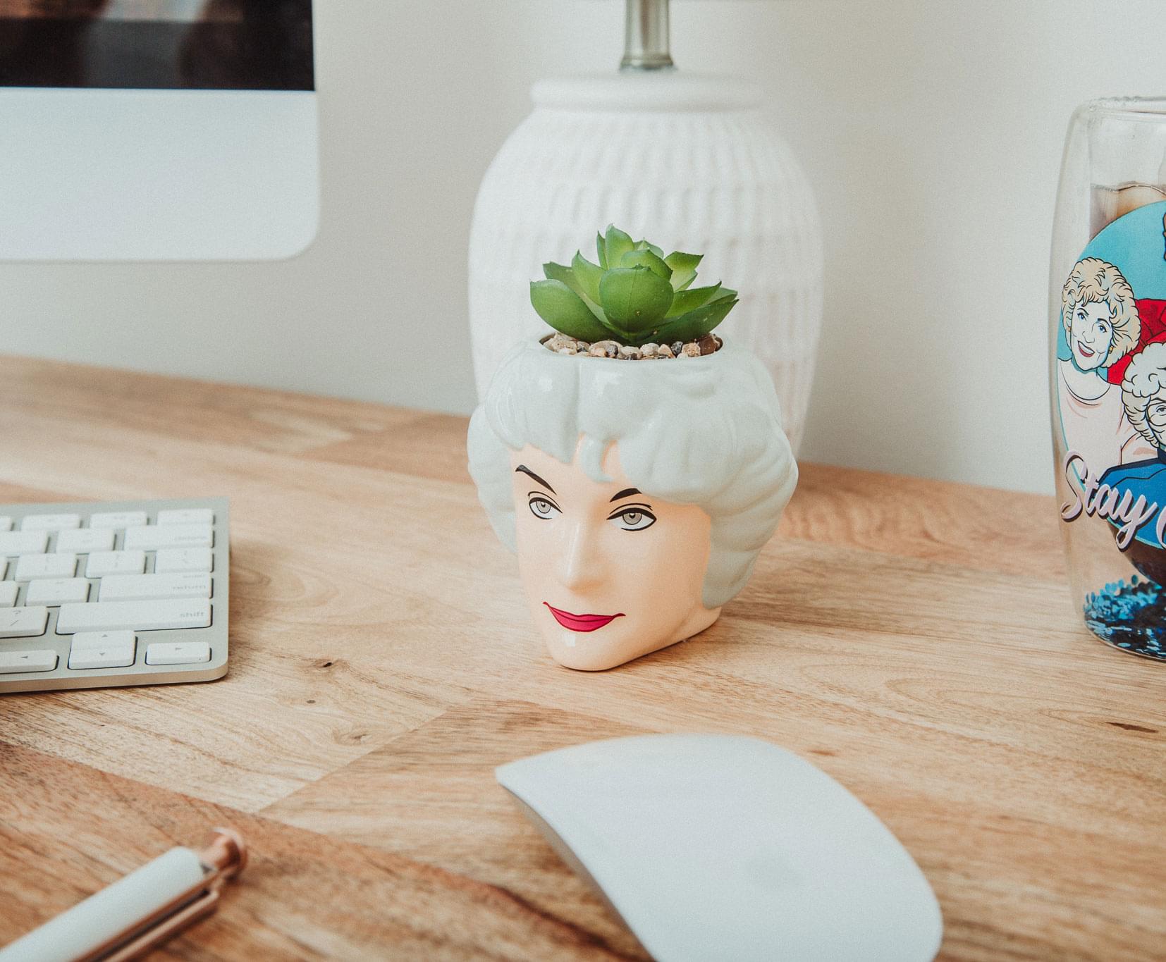 Alt View 2. Silver Buffalo - The Golden Girls Dorothy 3-Inch Ceramic Mini Planter With Artificial Succulent - White.