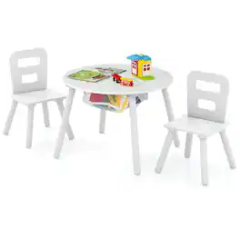 Pefilos - Wood Activity Kids Table and Chair Set with Center Mesh Storage- Toddler Table and Chair Set for Arts & Crafts - White