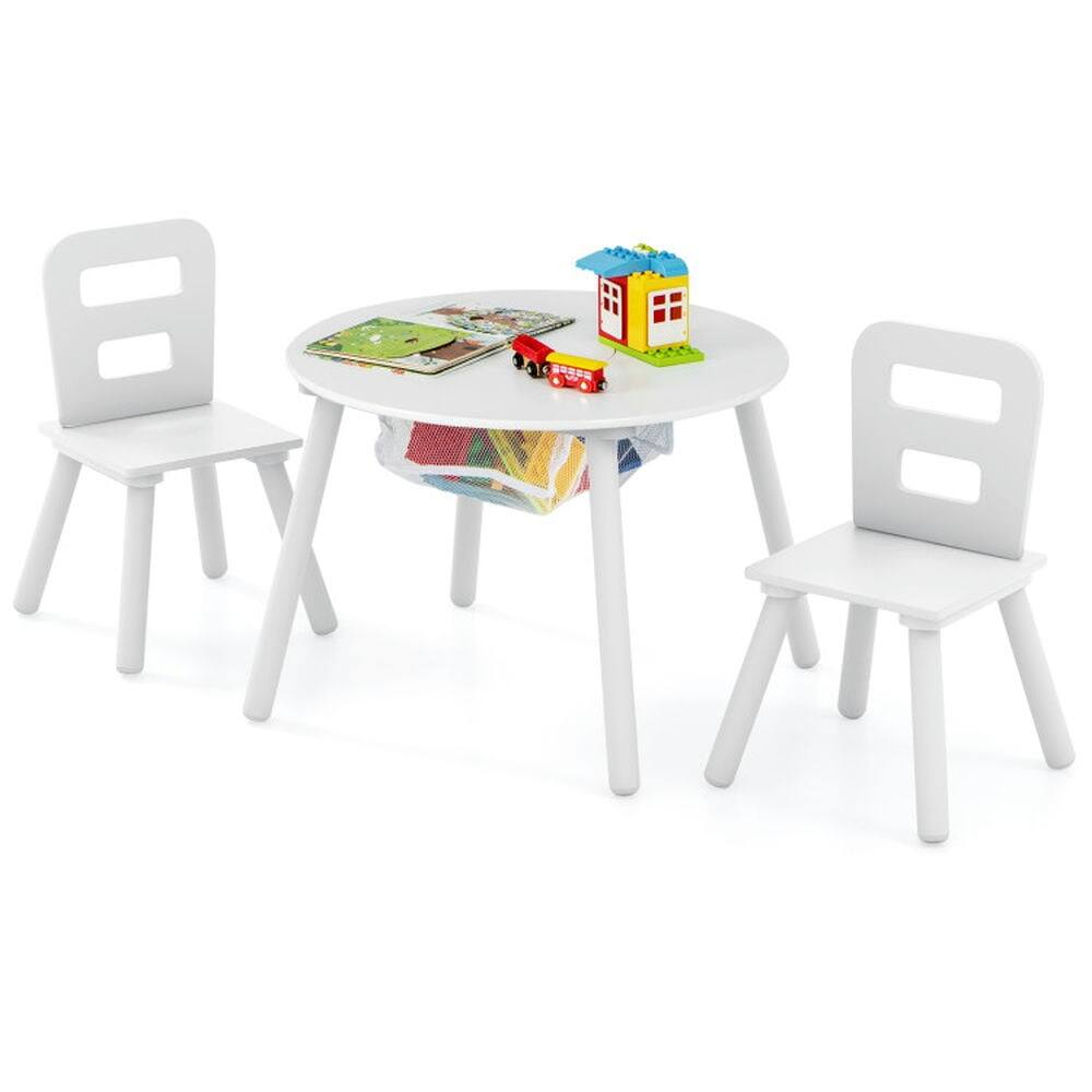 Front. Pefilos - Wood Activity Kids Table and Chair Set with Center Mesh Storage-White, Toddler Table and Chair Set for Arts & Crafts - White.