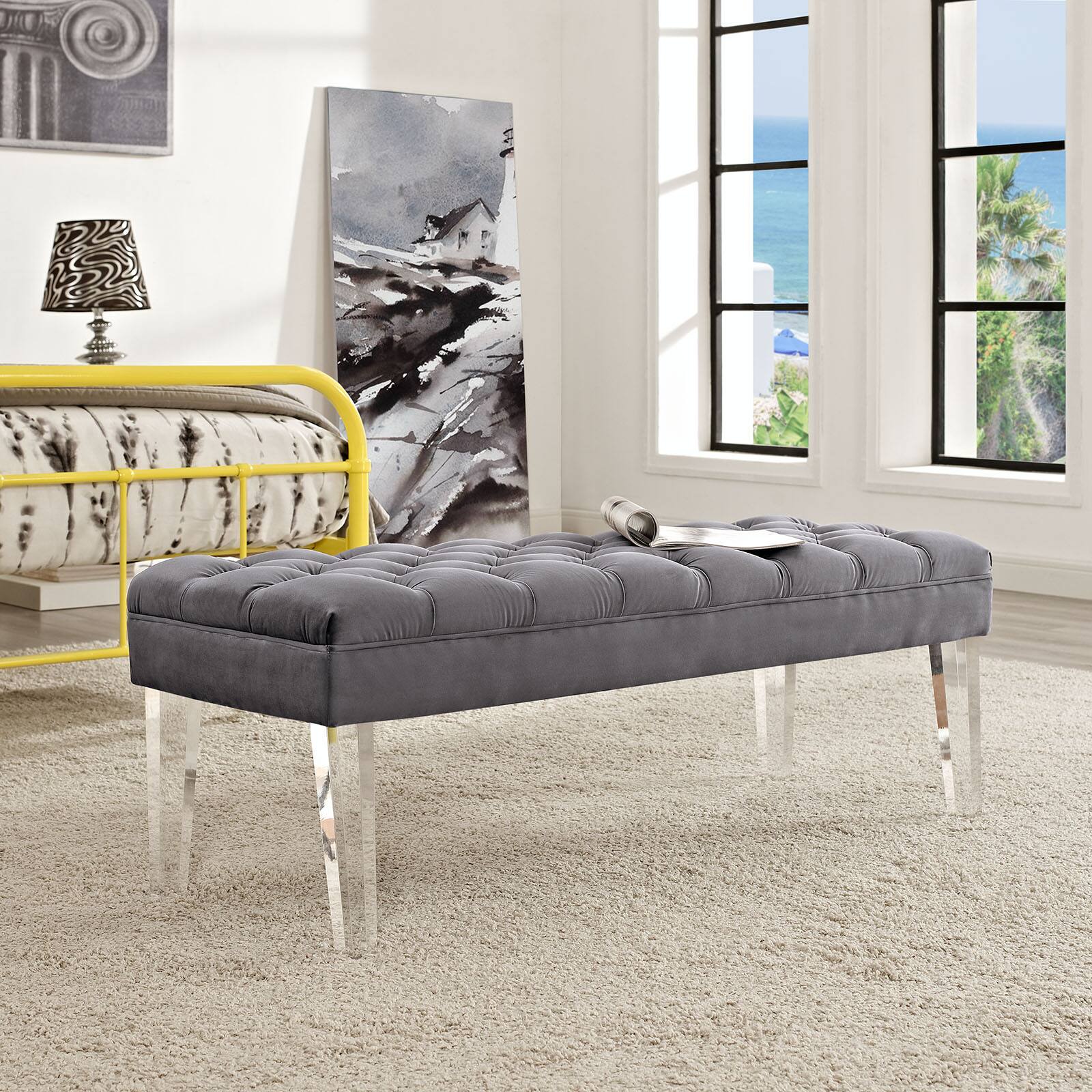 Left. Modway - Valet Performance Velvet Bench by Modway - Gray.