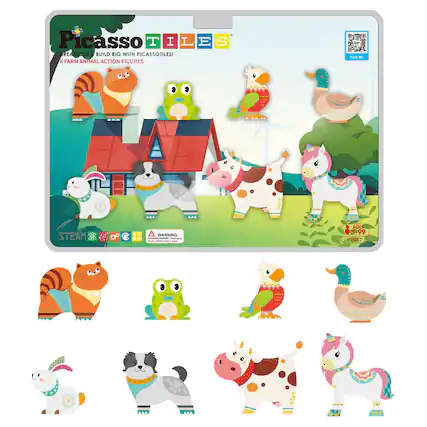 Picasso TILES
BREAM BIG
BUILD BIG WITH PICASSOTILES!
8 FARM ANIMAL ACTION FIGURES
STEAM
WARNING
AGES 3-99
CPTA27