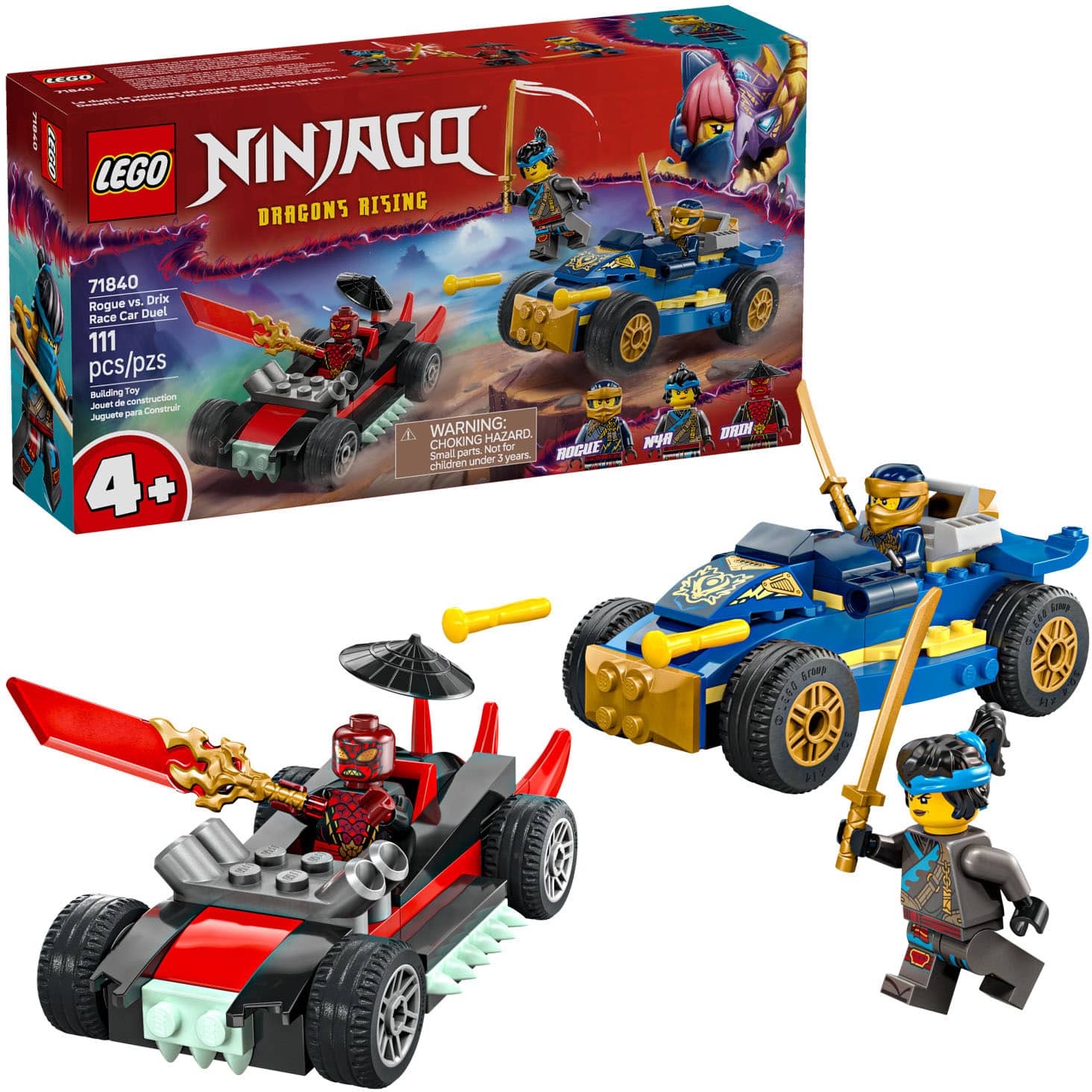 LEGO NINJAGO DRAGONS RISING 71840 V. Drix Rogue Duel Race Car 111 pcs/pzs Bulling TOY Jouet construit pour construire Juguete 4+ WARNING: HAZARD CHOKING Not for children under 4+