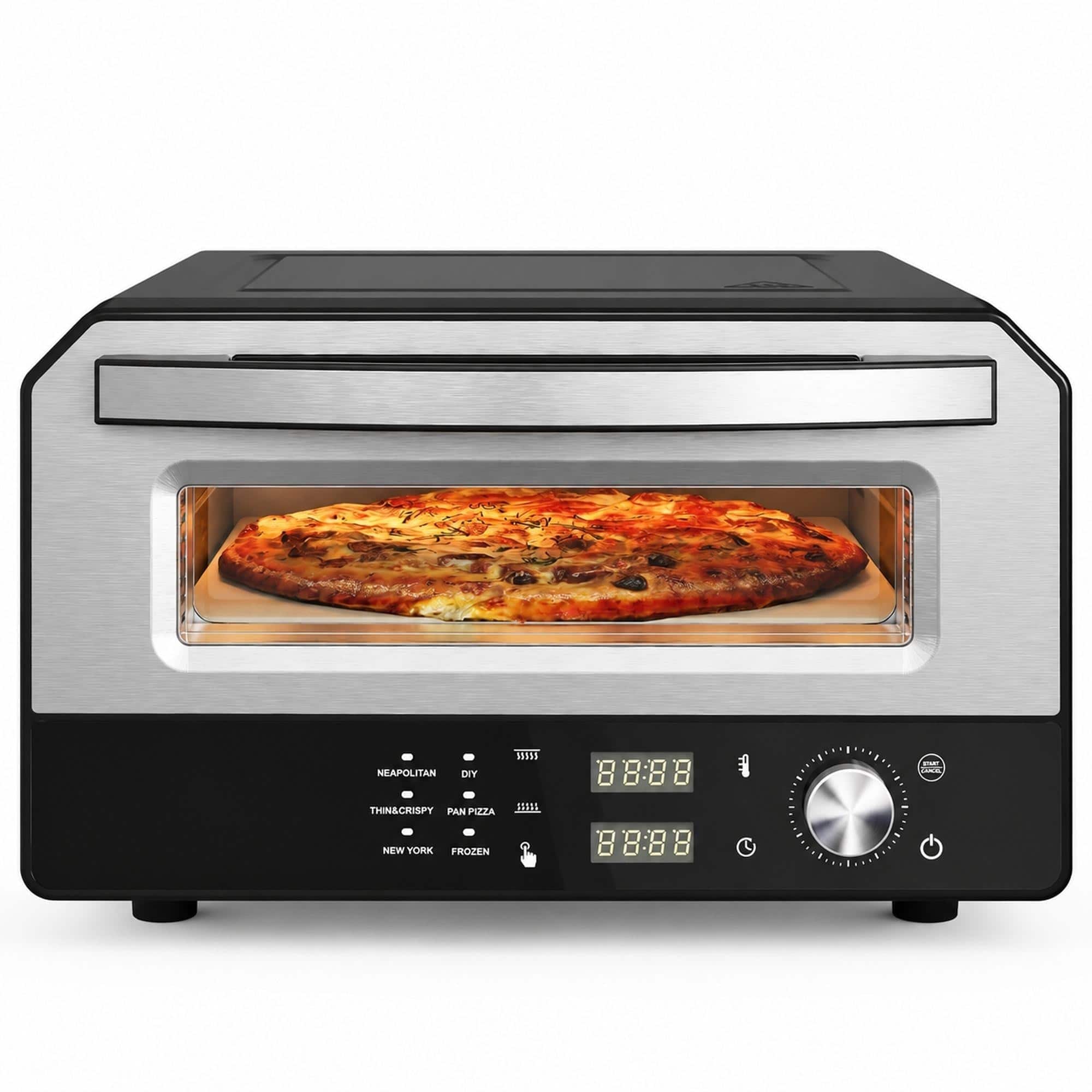 RYHNUYNE - 12" Electric Countertop Pizza Oven – 1700W Indoor/Outdoor Pizza Maker with 6 Presets & Up to 750°F - Silver
