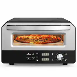 RYHNUYNE - 12" Electric Countertop Pizza Oven – 1700W Indoor/Outdoor Pizza Maker with 6 Presets & Up to 750°F - Silver