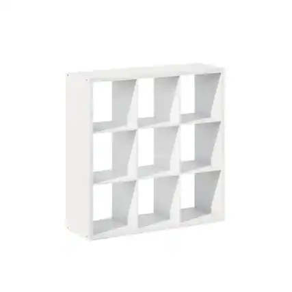 Front. FurniFact - White Engineered Wood Cube Storage Organizer with 9 Open Storage Cubes - White.