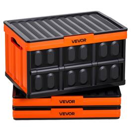 VEVOR - Plastic Collapsible Storage Bins with Lids,45L 3Packs,Stackable Folding Storage Crates with Handles,Holds 44 lbs Per Bin - Orange + Black