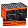 VEVOR - Plastic Collapsible Storage Bins with Lids,45L 3Packs,Stackable Folding Storage Crates with Handles,Holds 44 lbs Per Bin - Orange + Black
