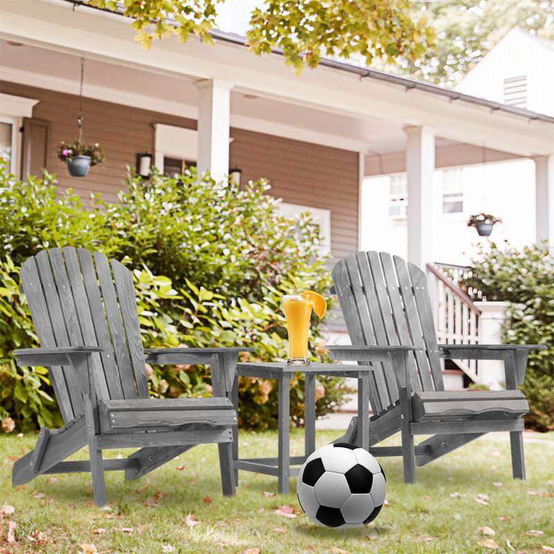 Angle. HTUTWOO - Set of 2 Wooden Folding Adirondack Chair,Wood Lounge Patio Chair for Garden,Outdoor Lounge Patio Chair for Lawn Backyard - Gray.