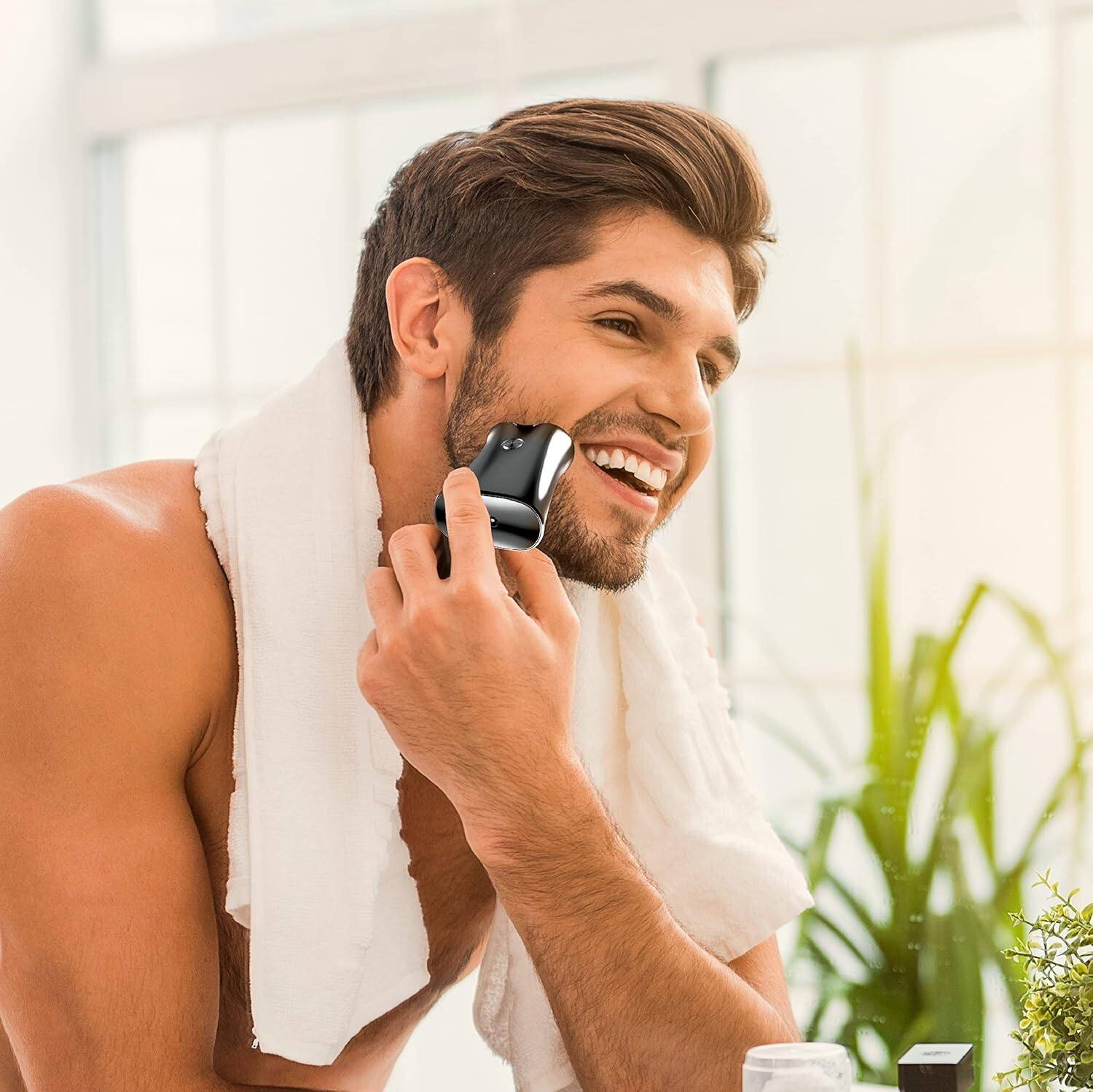 Alt View 4. Perry Ellis - Electric Shaver, Twin Rotary Blades, Portable Cordless, Travel Electric Razor, USB Rechargeable Shaver, Water Resistant - Silver.