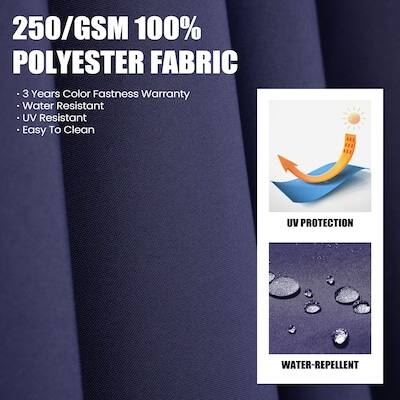 250/GSM 100% POLYESTER FABRIC

- 3 Years Color Fastness Warranty
- Water Resistant
- UV Resistant
- Easy To Clean

UV PROTECTION
WATER-REPELLENT