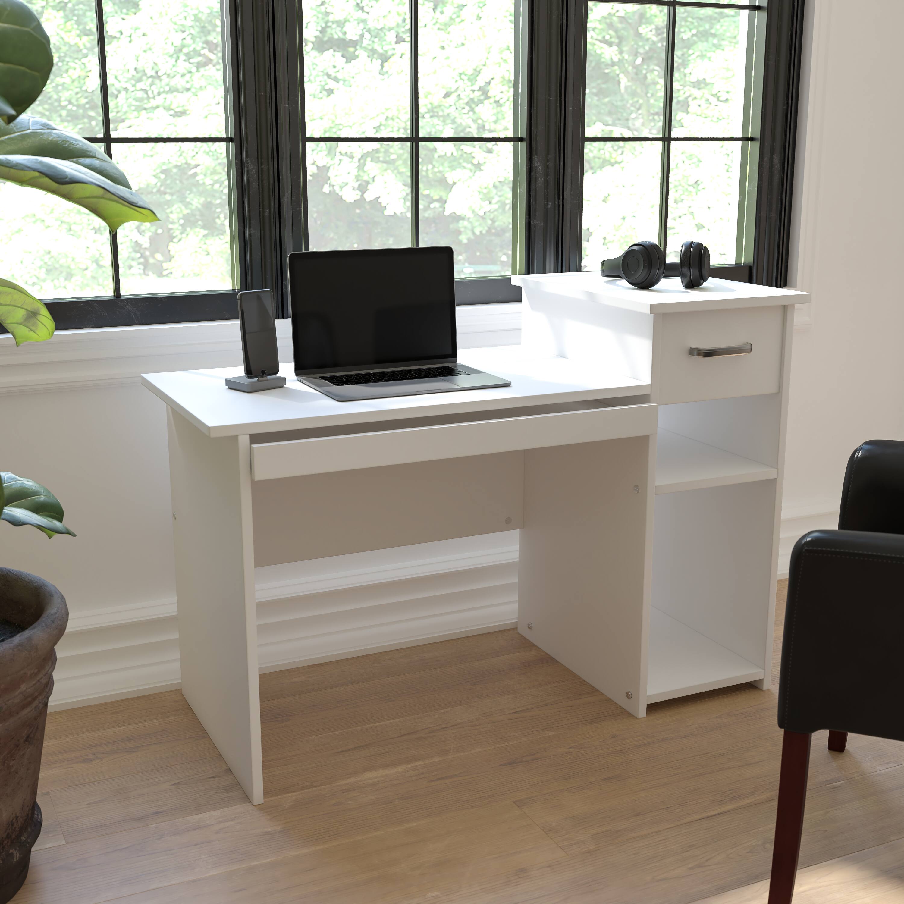 Alt View 1. Emma + Oliver - Desk with Shelves and Drawer - White.