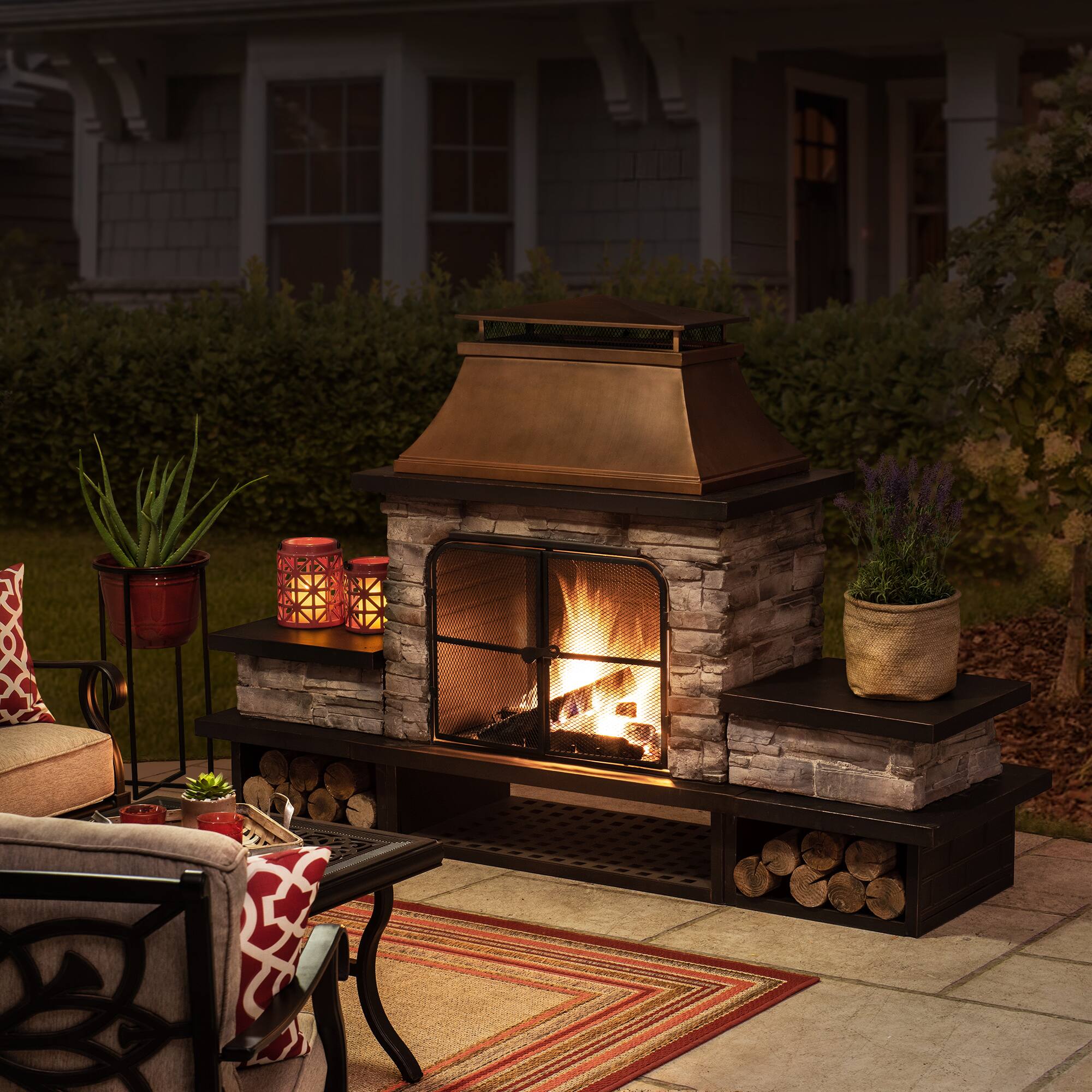 Alt View 5. SUNJOY - Sunjoy Bel Aire Wood Burning Fireplace - Copper - Copper and Black.